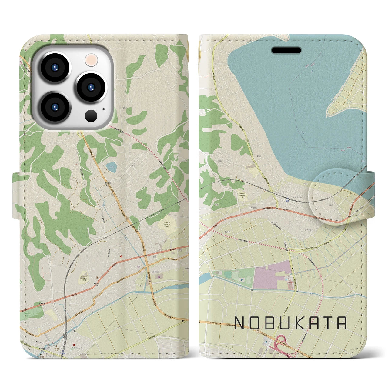 【延方(茨城県)】地図柄iPhoneケース(手帳タイプ)ナチュラル・iPhone 13 Pro 用