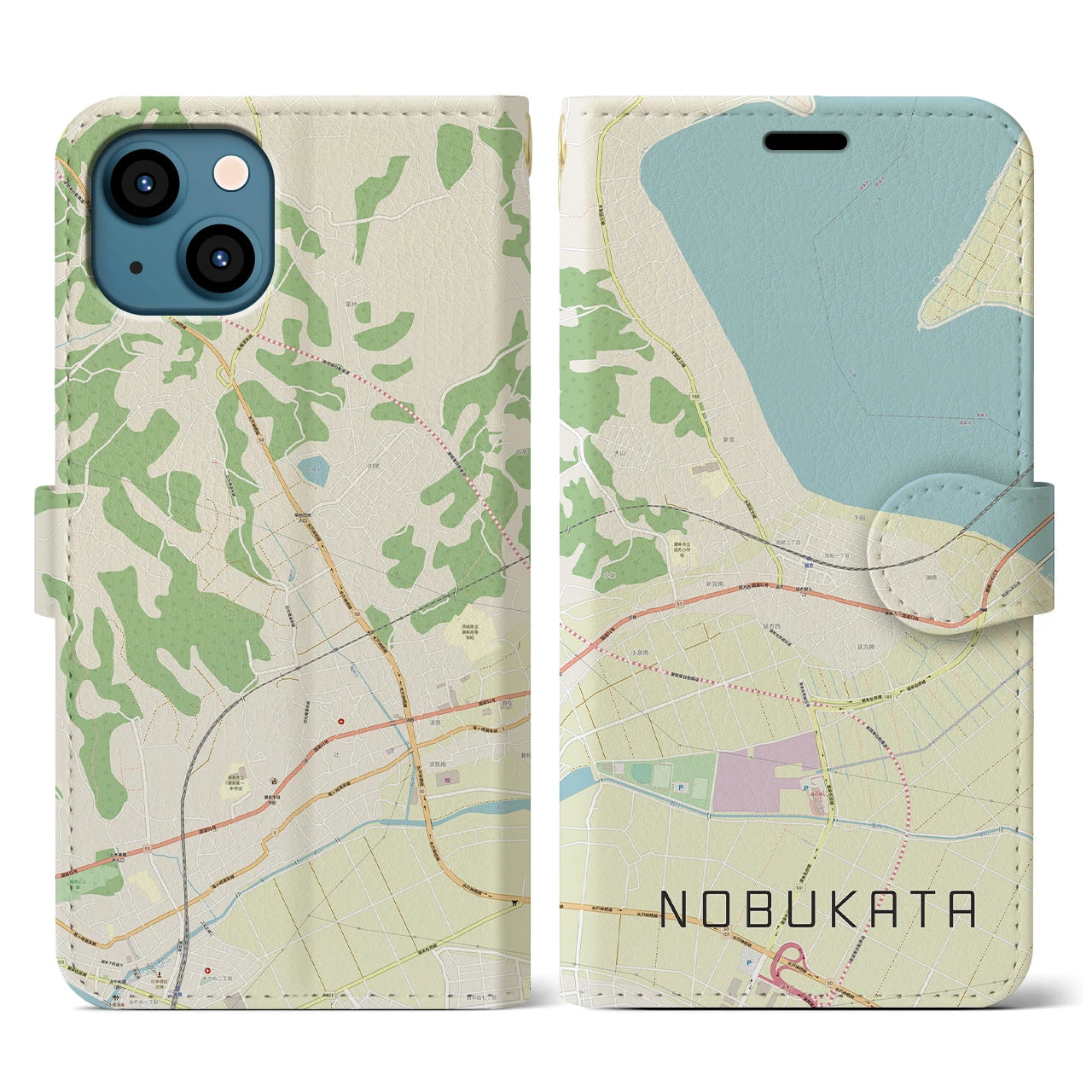 【延方(茨城県)】地図柄iPhoneケース(手帳タイプ)ナチュラル・iPhone 13 用