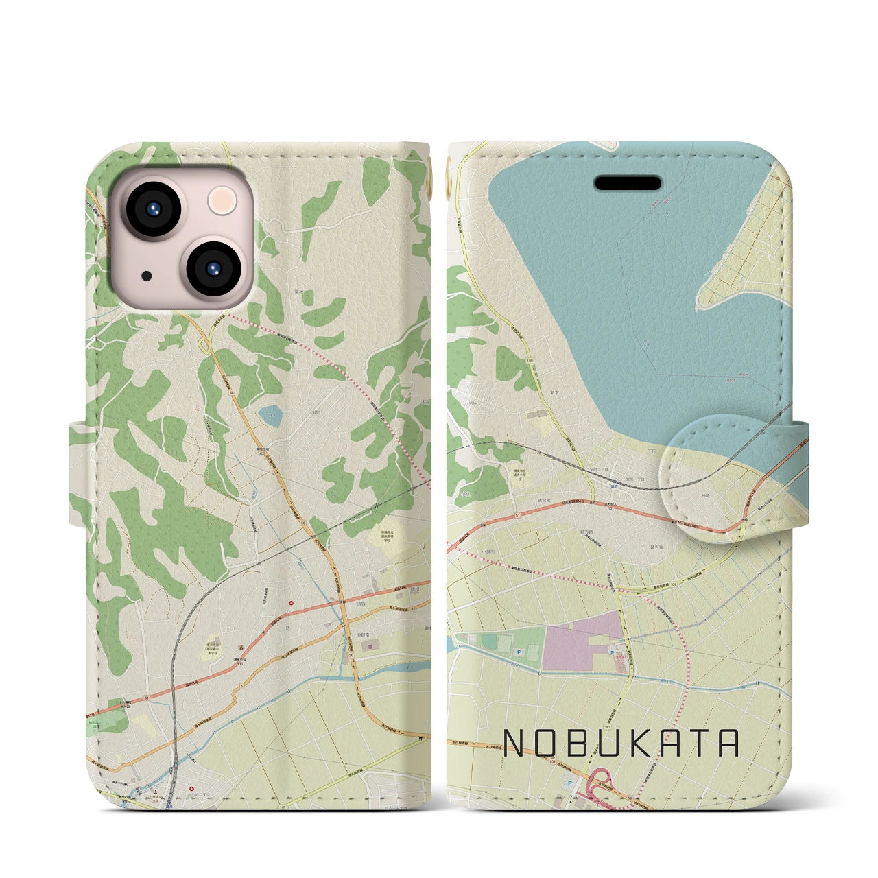 【延方(茨城県)】地図柄iPhoneケース(手帳タイプ)ナチュラル・iPhone 13 mini 用