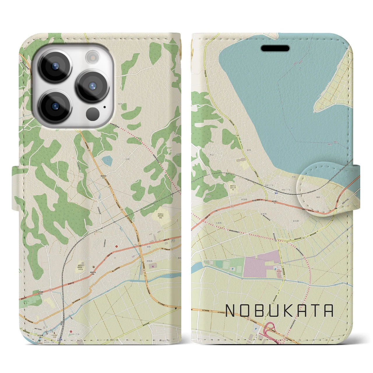 【延方(茨城県)】地図柄iPhoneケース(手帳タイプ)ナチュラル・iPhone 14 Pro 用