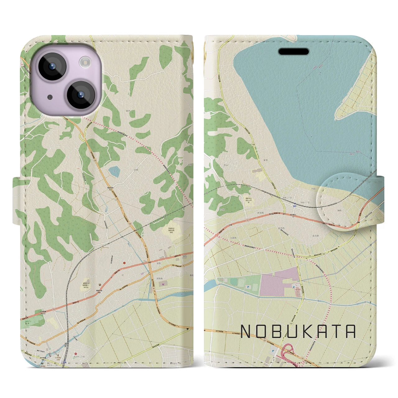 【延方(茨城県)】地図柄iPhoneケース(手帳タイプ)ナチュラル・iPhone 14 用