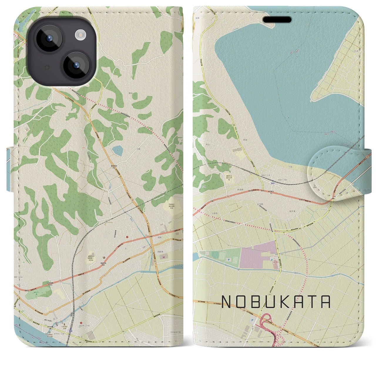 【延方(茨城県)】地図柄iPhoneケース(手帳タイプ)ナチュラル・iPhone 14 Plus 用