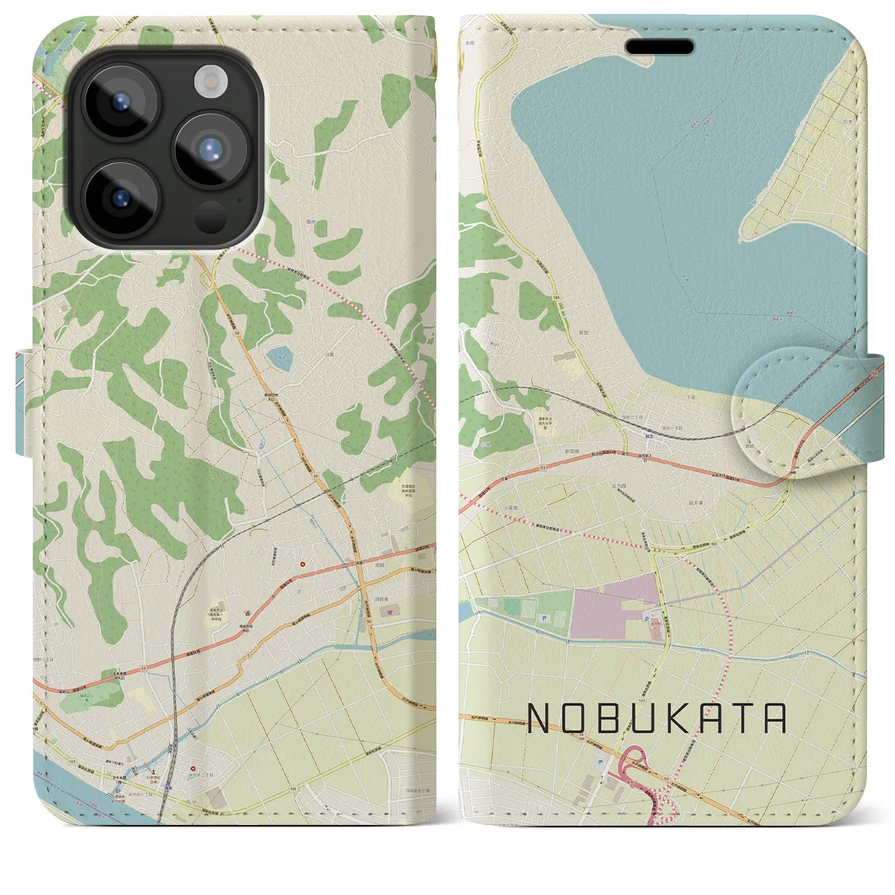 【延方(茨城県)】地図柄iPhoneケース(手帳タイプ)ナチュラル・iPhone 15 Pro Max 用