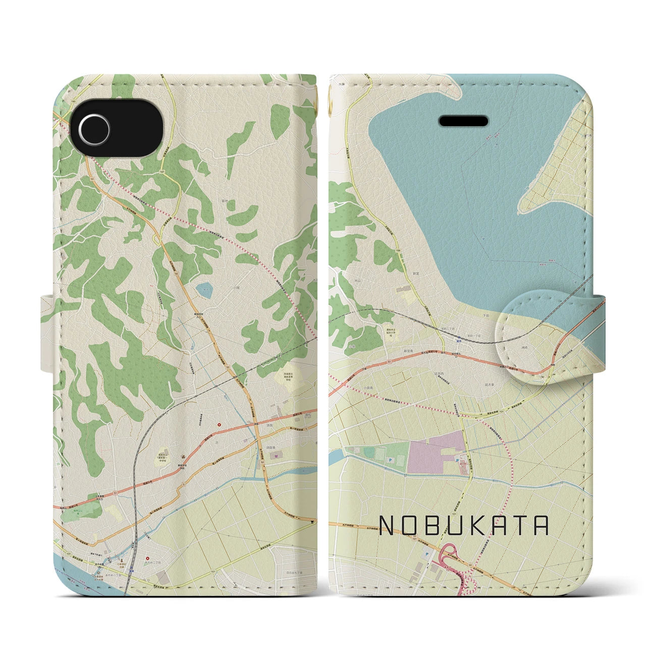 【延方(茨城県)】地図柄iPhoneケース(手帳タイプ)ナチュラル・iPhone SE(第3 / 第2世代) / 8 / 7 / 6s / 6 用