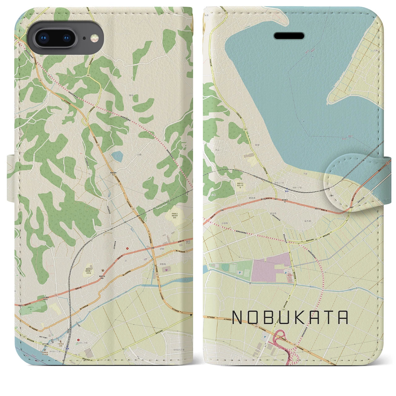【延方(茨城県)】地図柄iPhoneケース(手帳タイプ)ナチュラル・iPhone 8Plus /7Plus / 6sPlus / 6Plus 用