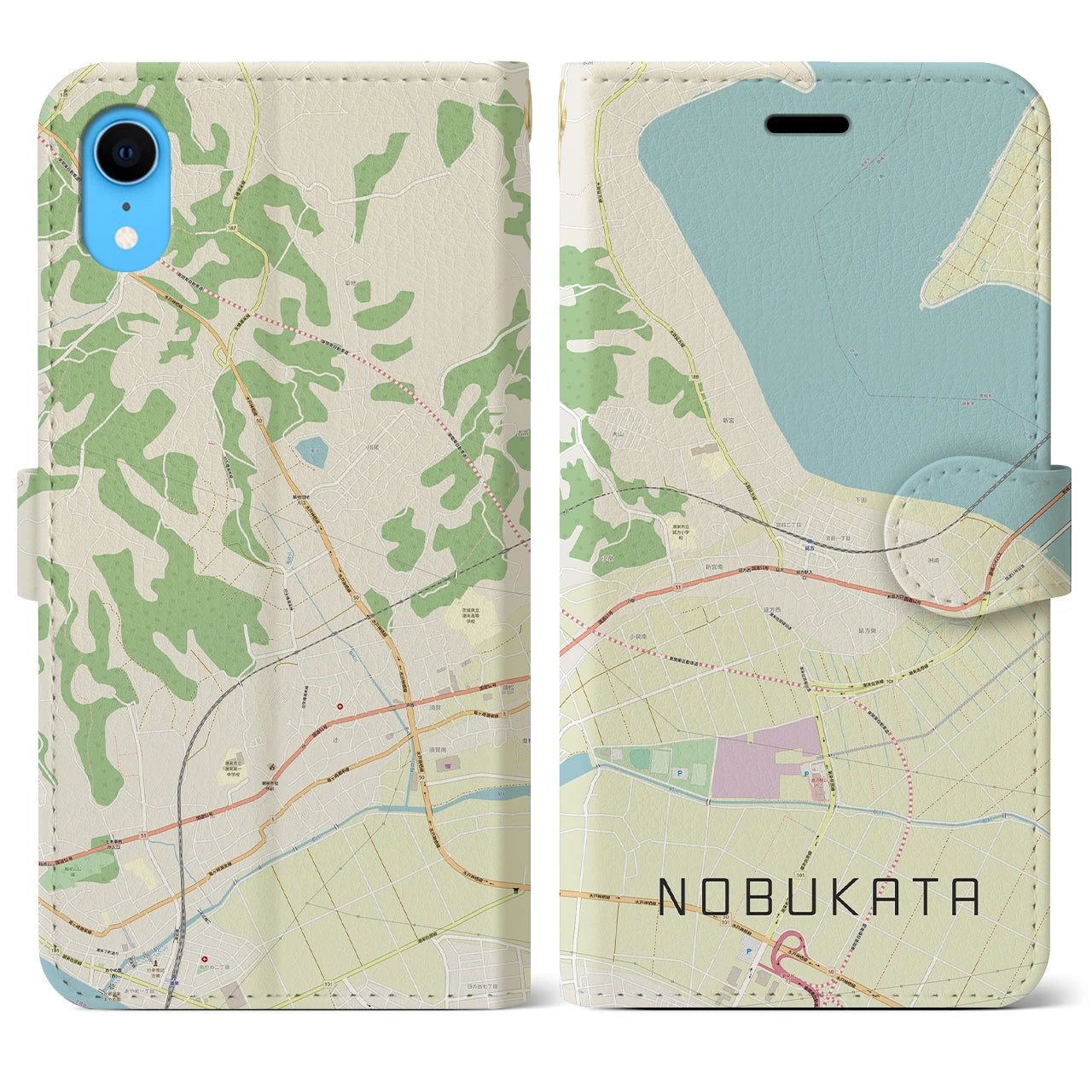 【延方(茨城県)】地図柄iPhoneケース(手帳タイプ)ナチュラル・iPhone XR 用