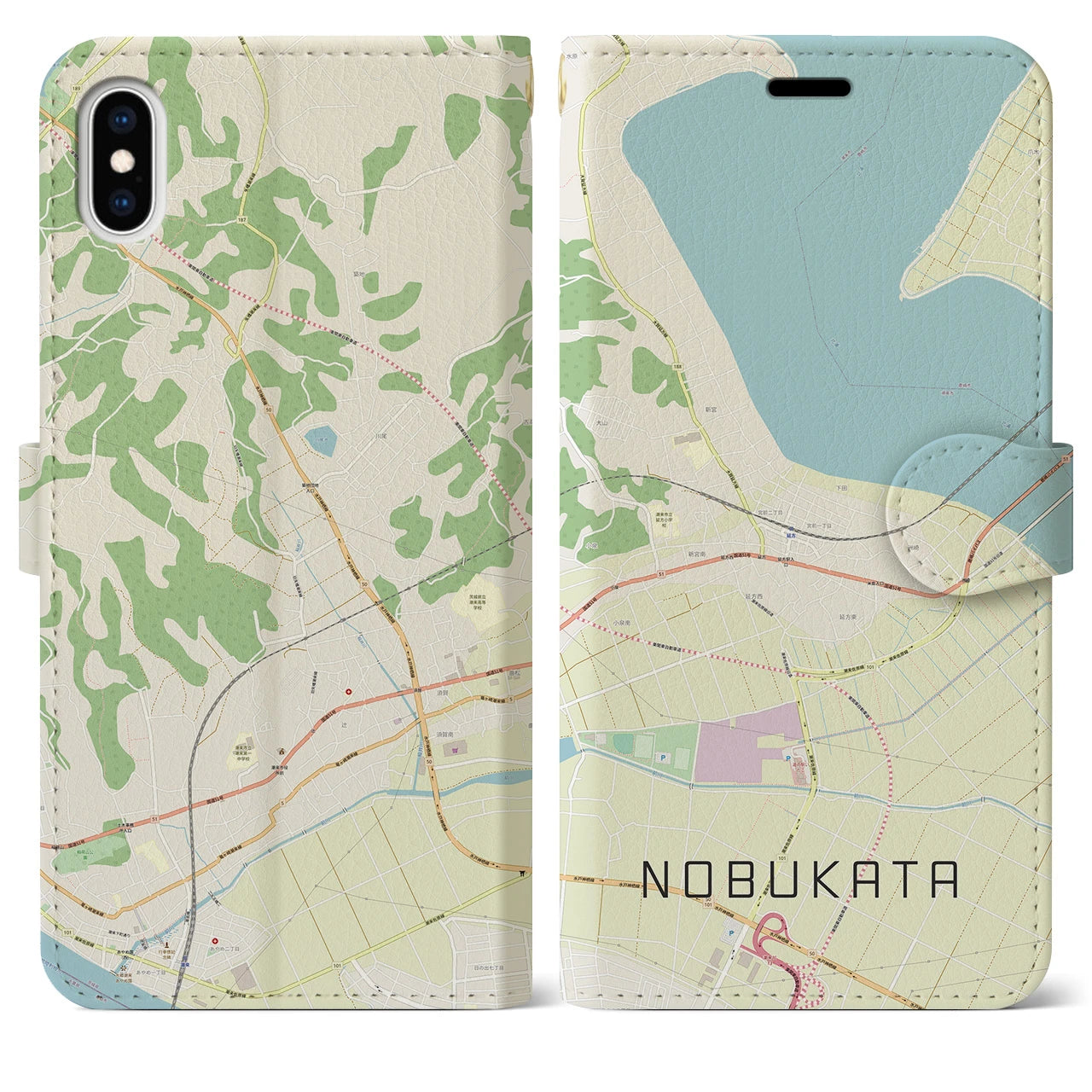 【延方(茨城県)】地図柄iPhoneケース(手帳タイプ)ナチュラル・iPhone XS Max 用