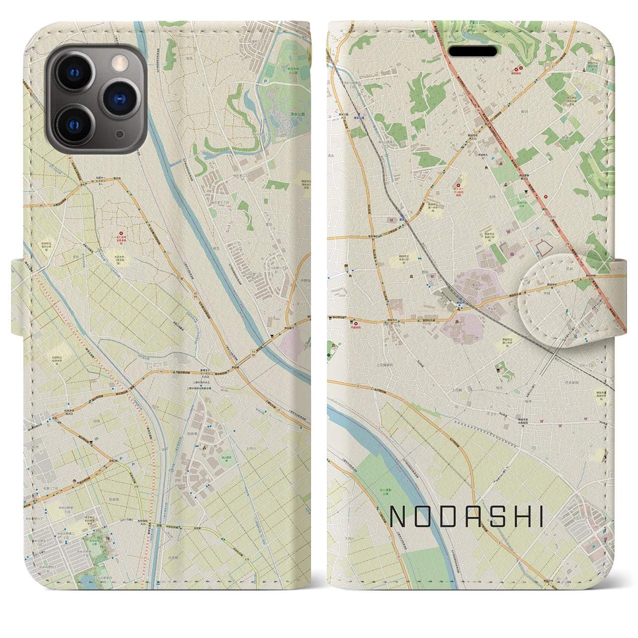 【野田市(千葉県)】地図柄iPhoneケース(手帳タイプ)ナチュラル・iPhone 11 Pro Max 用