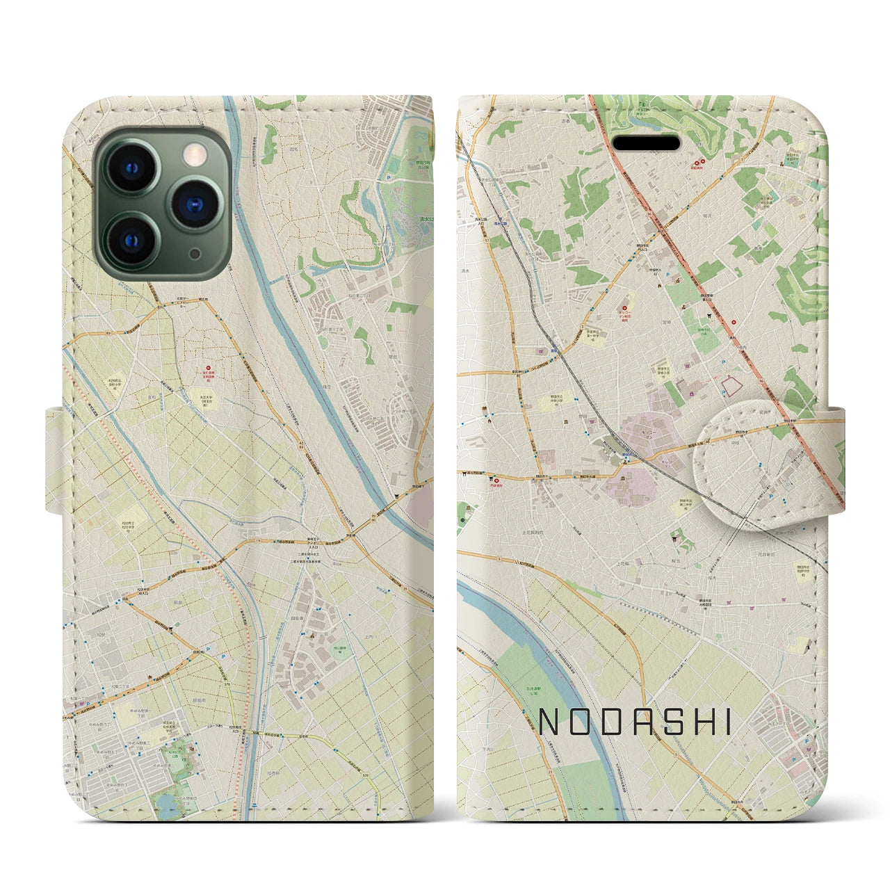 【野田市(千葉県)】地図柄iPhoneケース(手帳タイプ)ナチュラル・iPhone 11 Pro 用