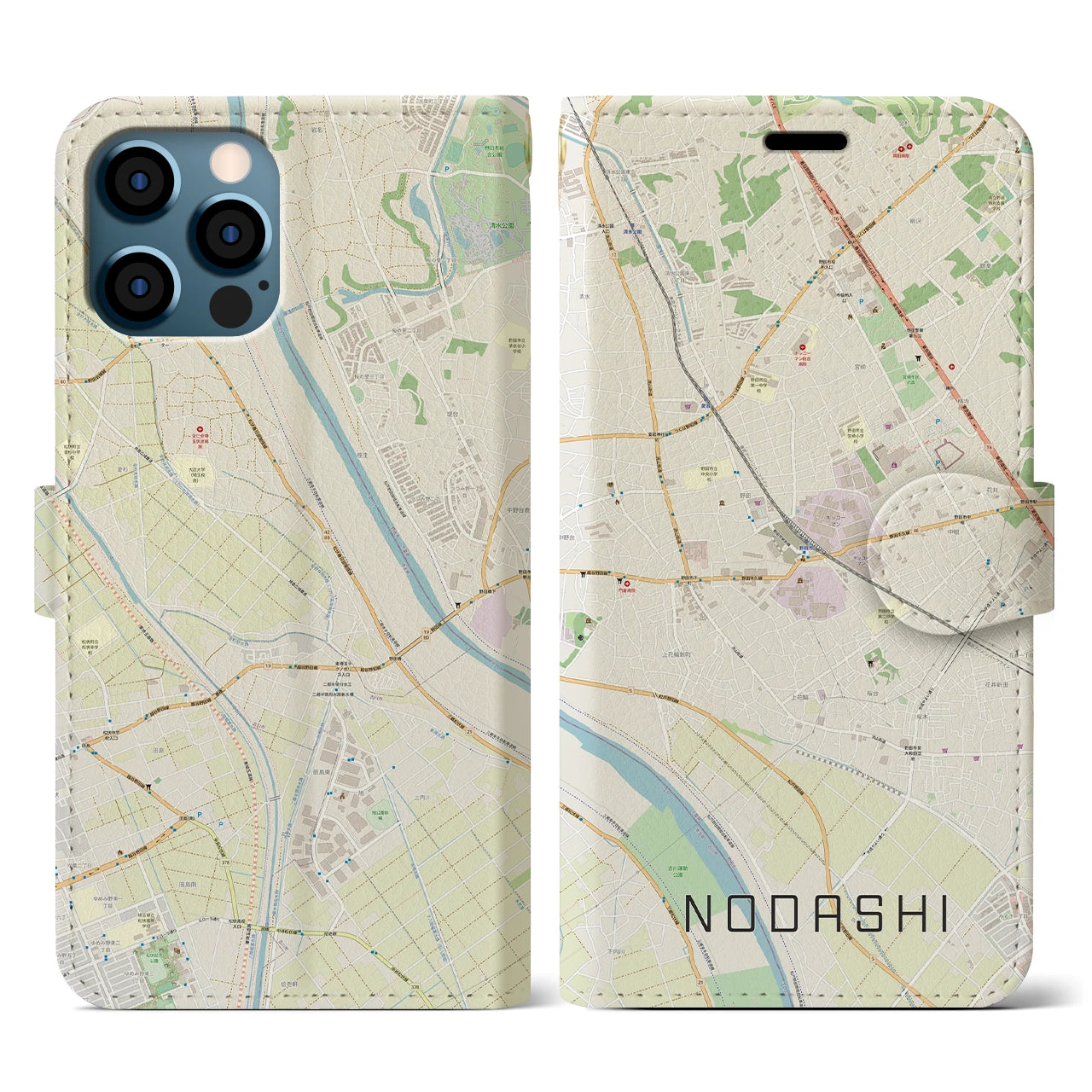 【野田市(千葉県)】地図柄iPhoneケース(手帳タイプ)ナチュラル・iPhone 12 / 12 Pro 用