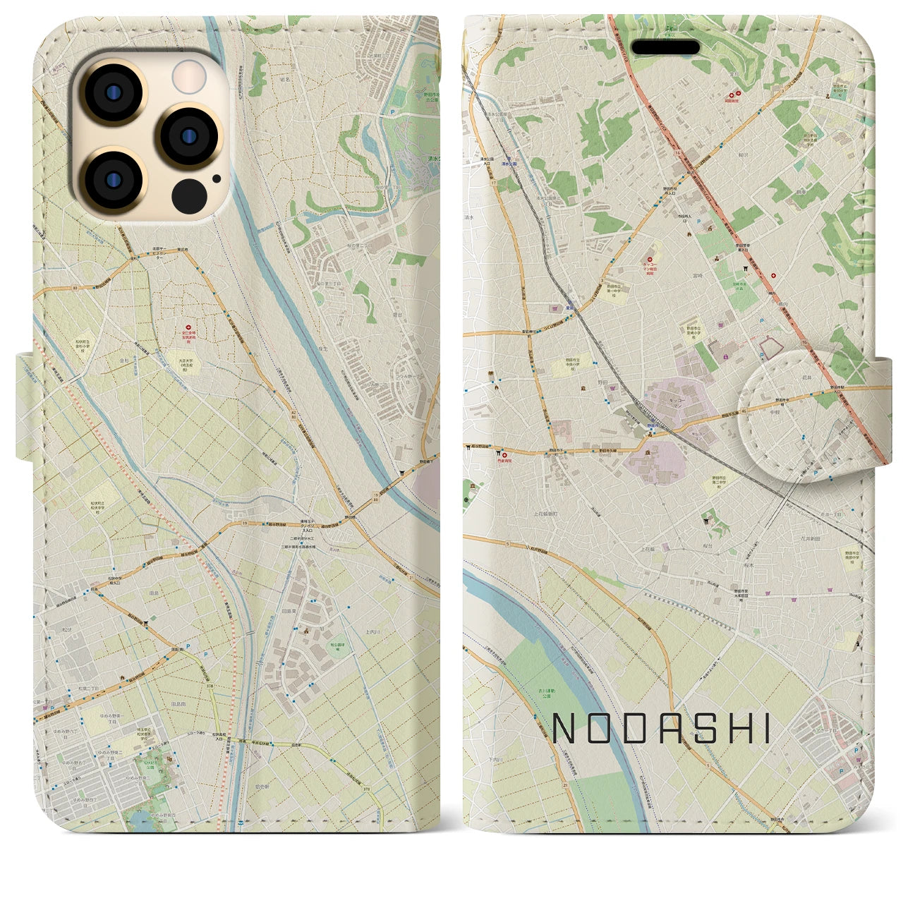 【野田市(千葉県)】地図柄iPhoneケース(手帳タイプ)ナチュラル・iPhone 12 Pro Max 用