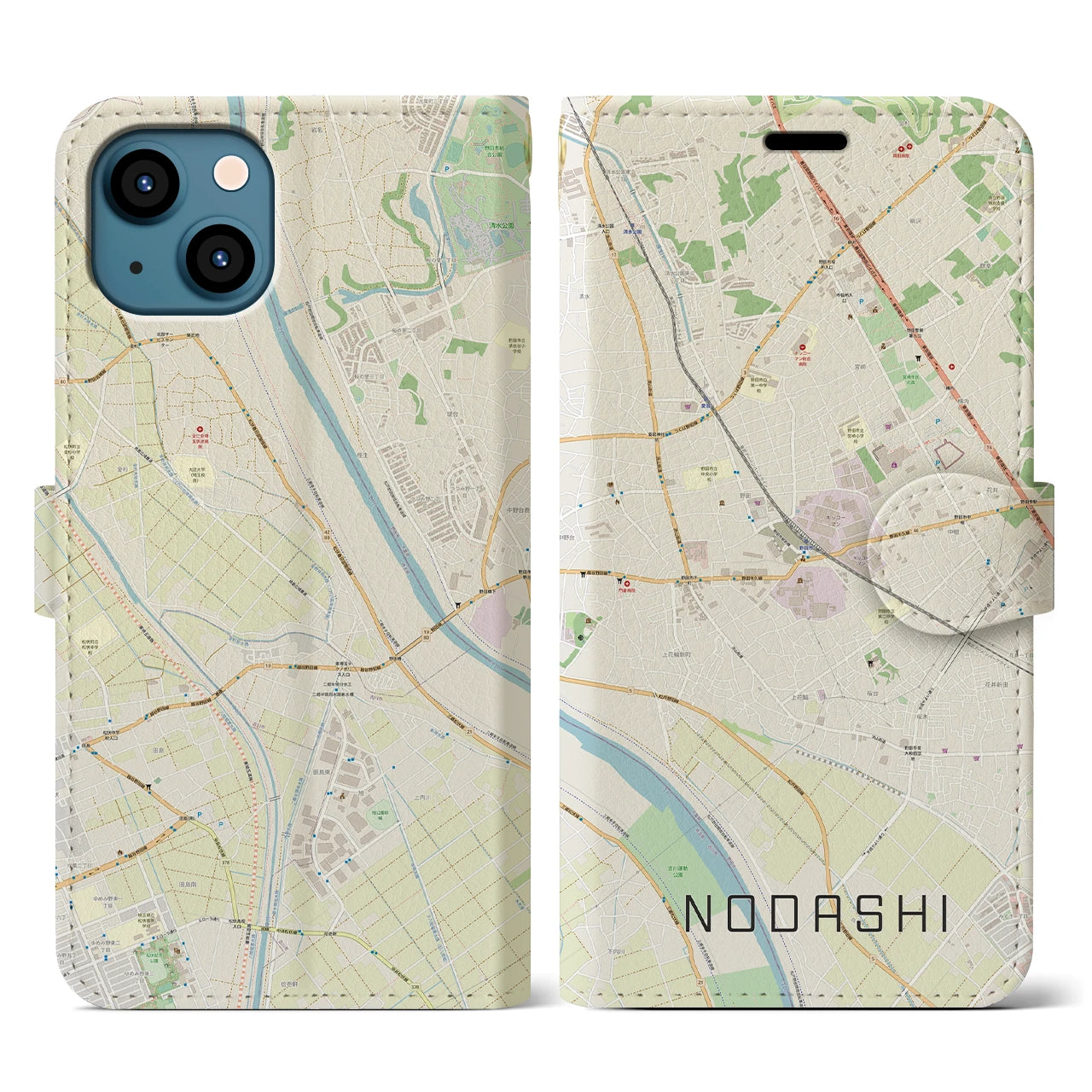 【野田市(千葉県)】地図柄iPhoneケース(手帳タイプ)ナチュラル・iPhone 13 用