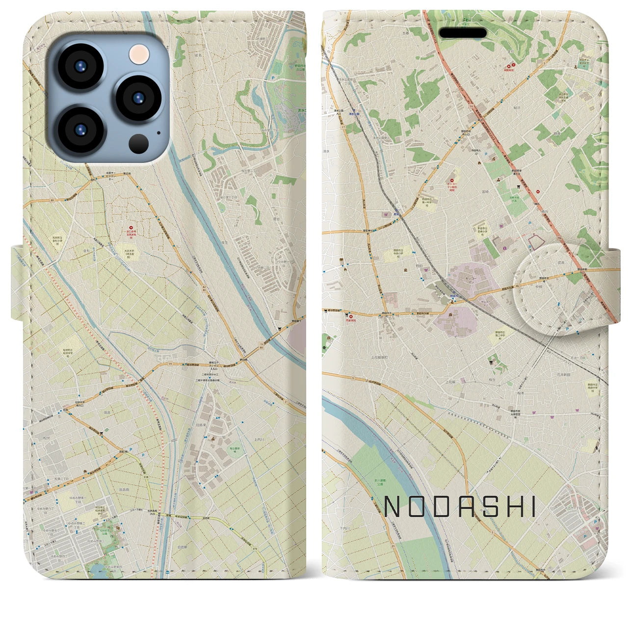 【野田市(千葉県)】地図柄iPhoneケース(手帳タイプ)ナチュラル・iPhone 13 Pro Max 用