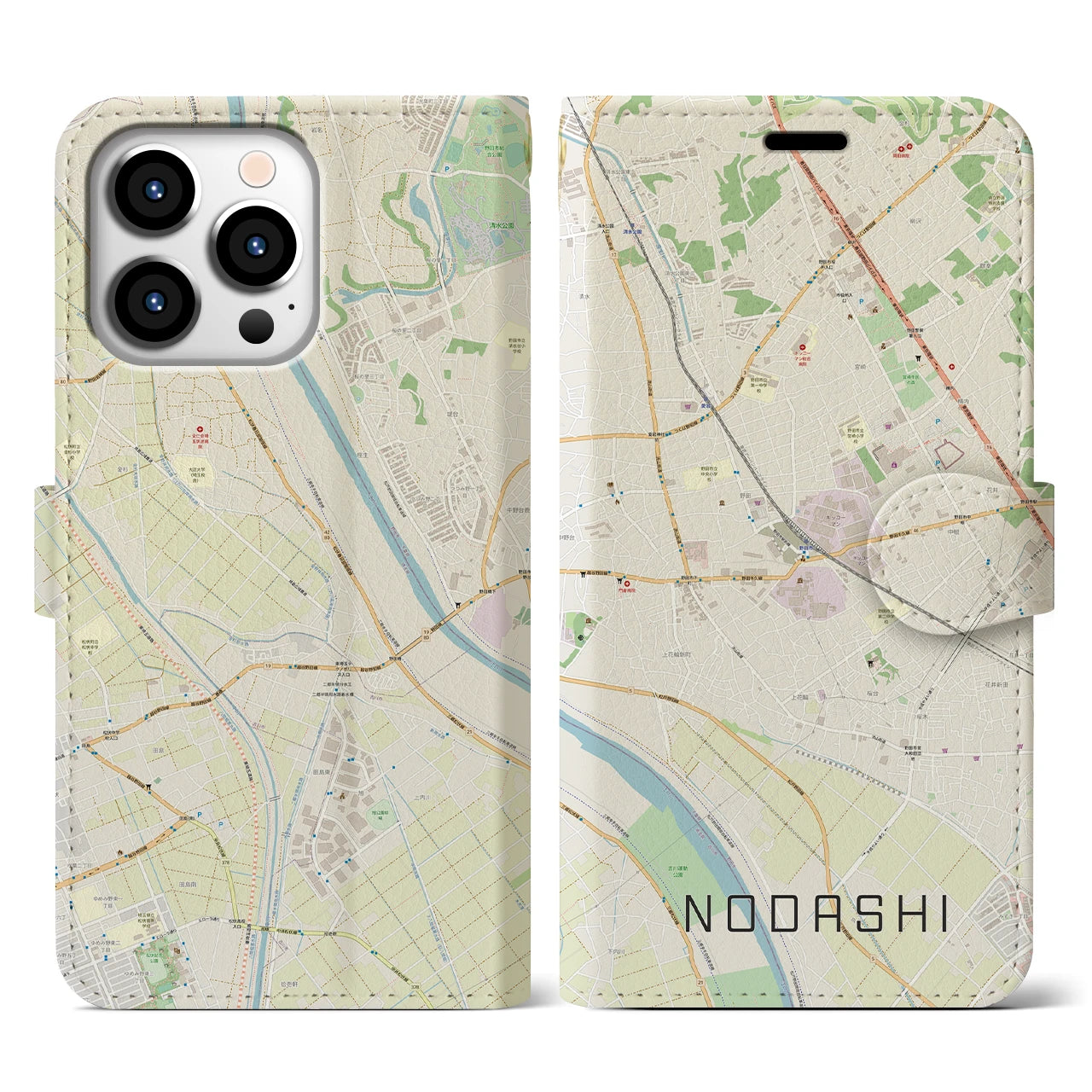 【野田市(千葉県)】地図柄iPhoneケース(手帳タイプ)ナチュラル・iPhone 13 Pro 用