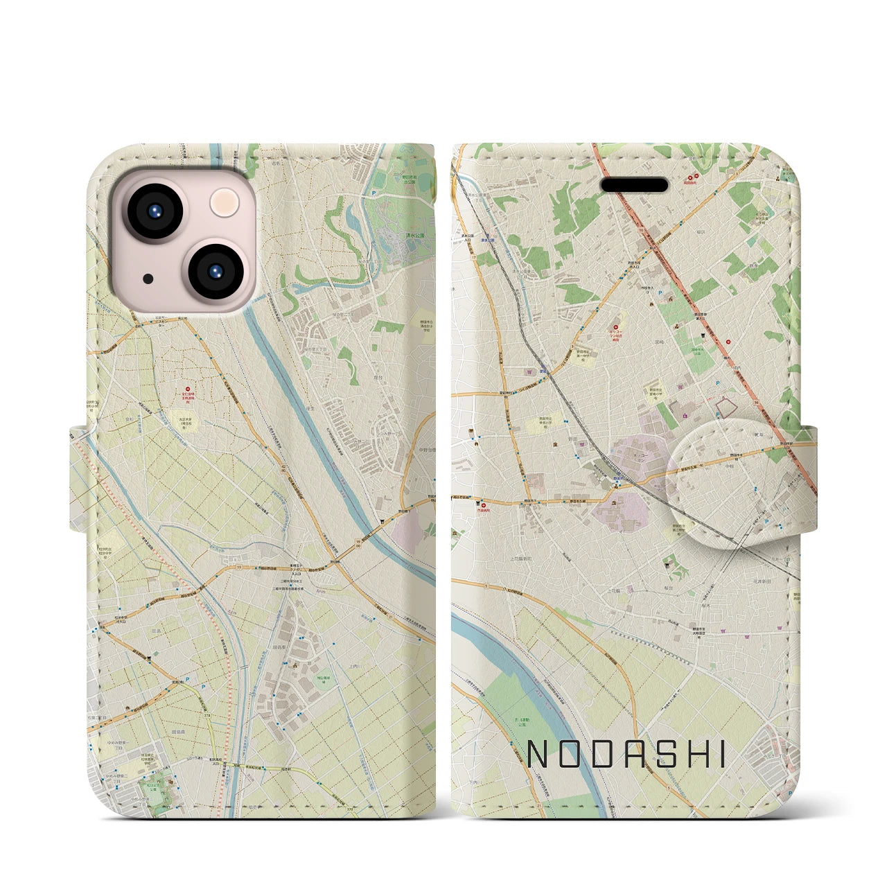 【野田市(千葉県)】地図柄iPhoneケース(手帳タイプ)ナチュラル・iPhone 13 mini 用