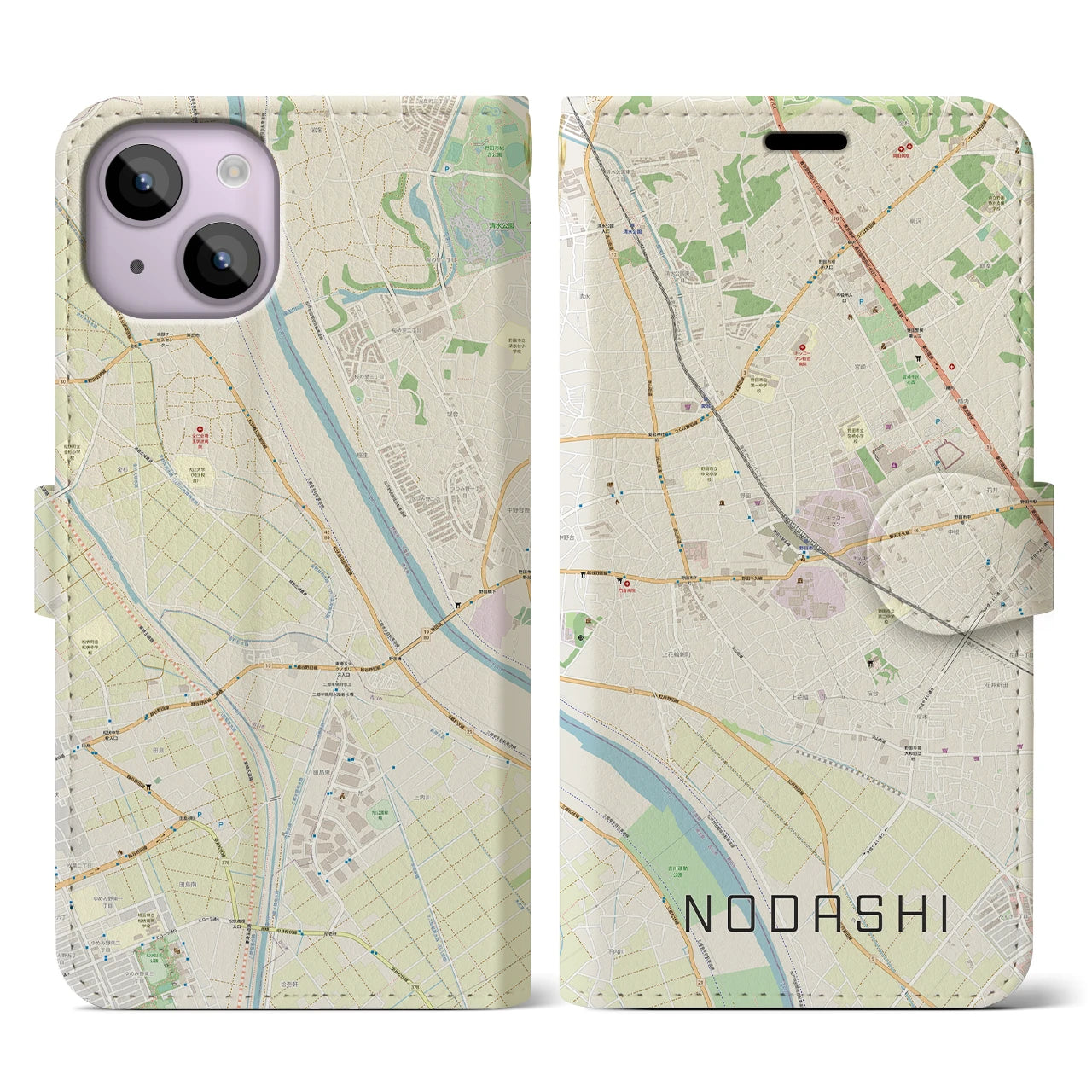 【野田市(千葉県)】地図柄iPhoneケース(手帳タイプ)ナチュラル・iPhone 14 用
