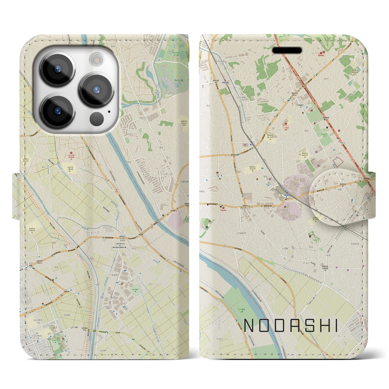 【野田市(千葉県)】地図柄iPhoneケース(手帳タイプ)ナチュラル・iPhone 14 Pro 用