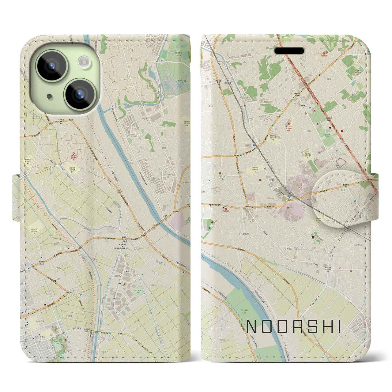 【野田市(千葉県)】地図柄iPhoneケース(手帳タイプ)ナチュラル・iPhone 15 用