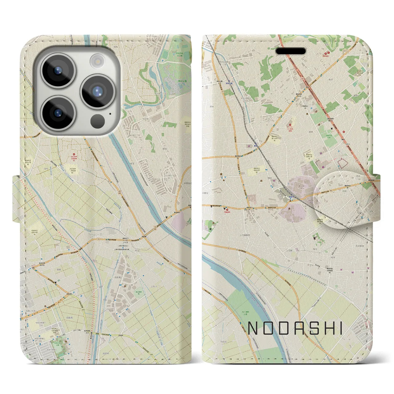 【野田市(千葉県)】地図柄iPhoneケース(手帳タイプ)ナチュラル・iPhone 15 Pro 用