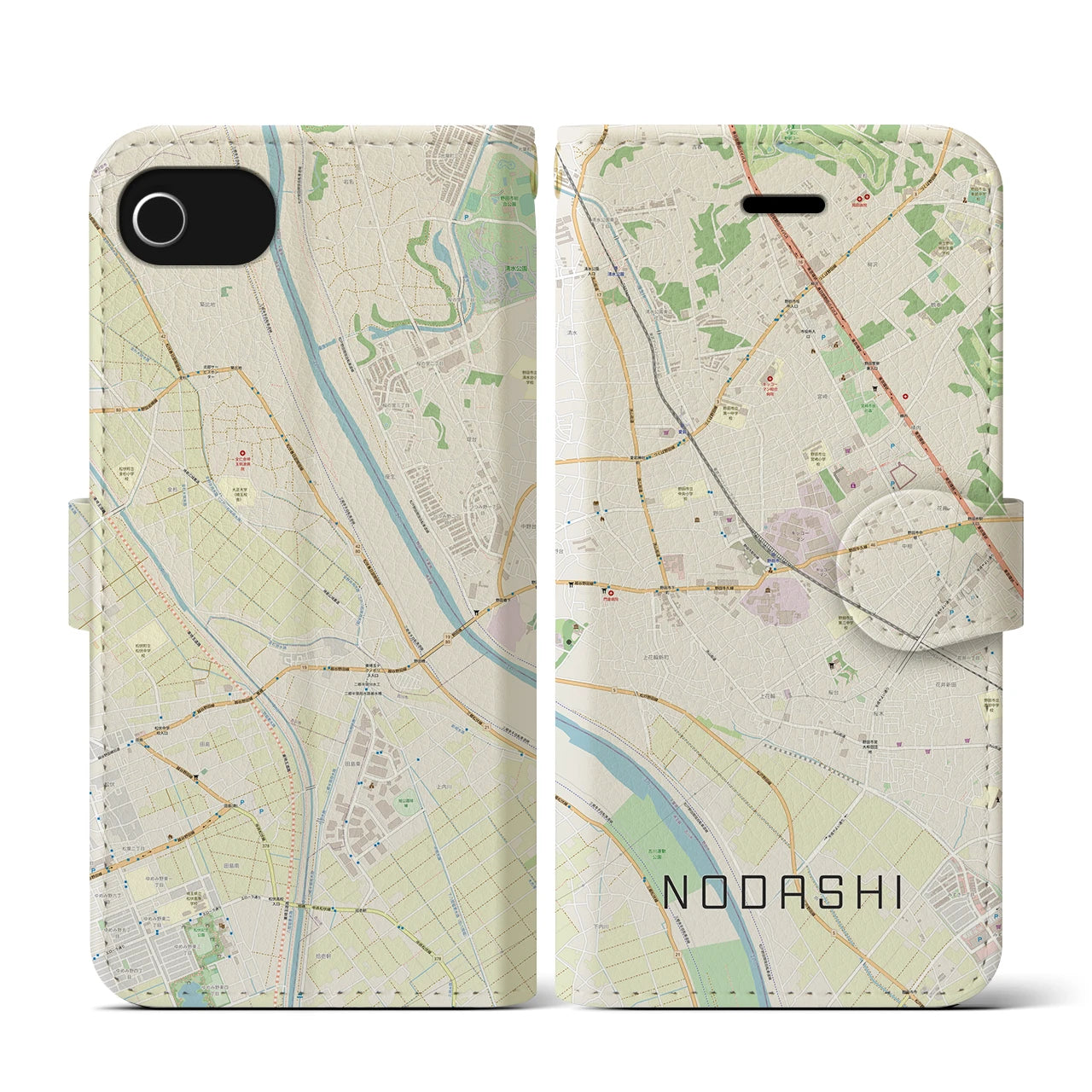 【野田市(千葉県)】地図柄iPhoneケース(手帳タイプ)ナチュラル・iPhone SE(第3 / 第2世代) / 8 / 7 / 6s / 6 用