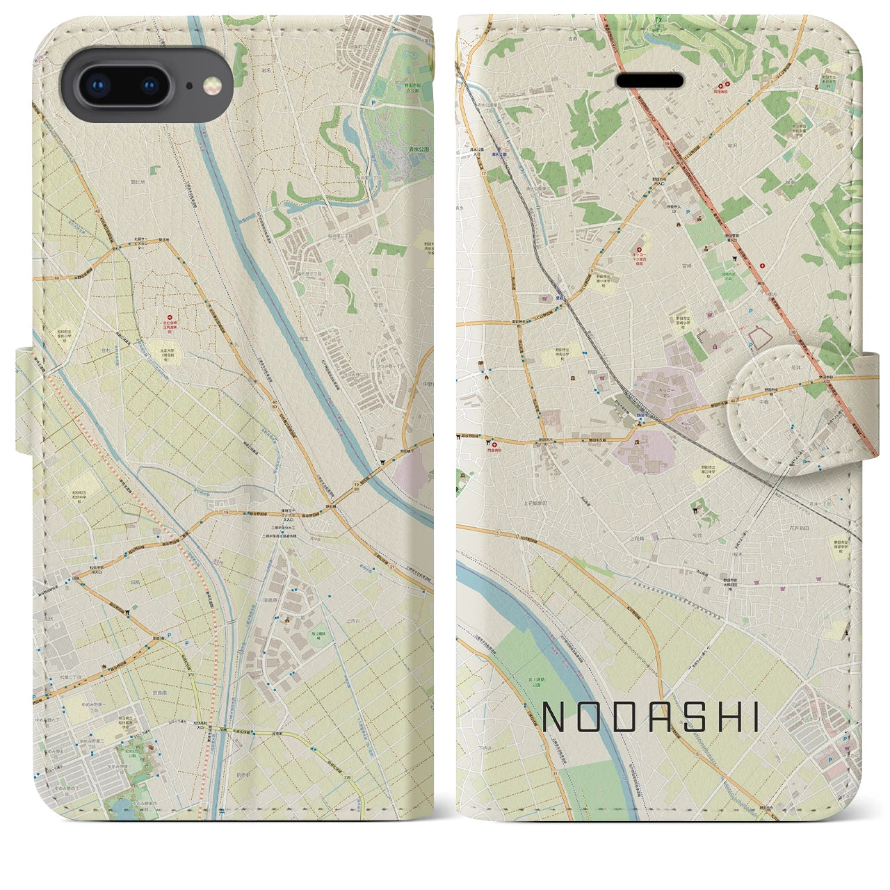 【野田市(千葉県)】地図柄iPhoneケース(手帳タイプ)ナチュラル・iPhone 8Plus /7Plus / 6sPlus / 6Plus 用