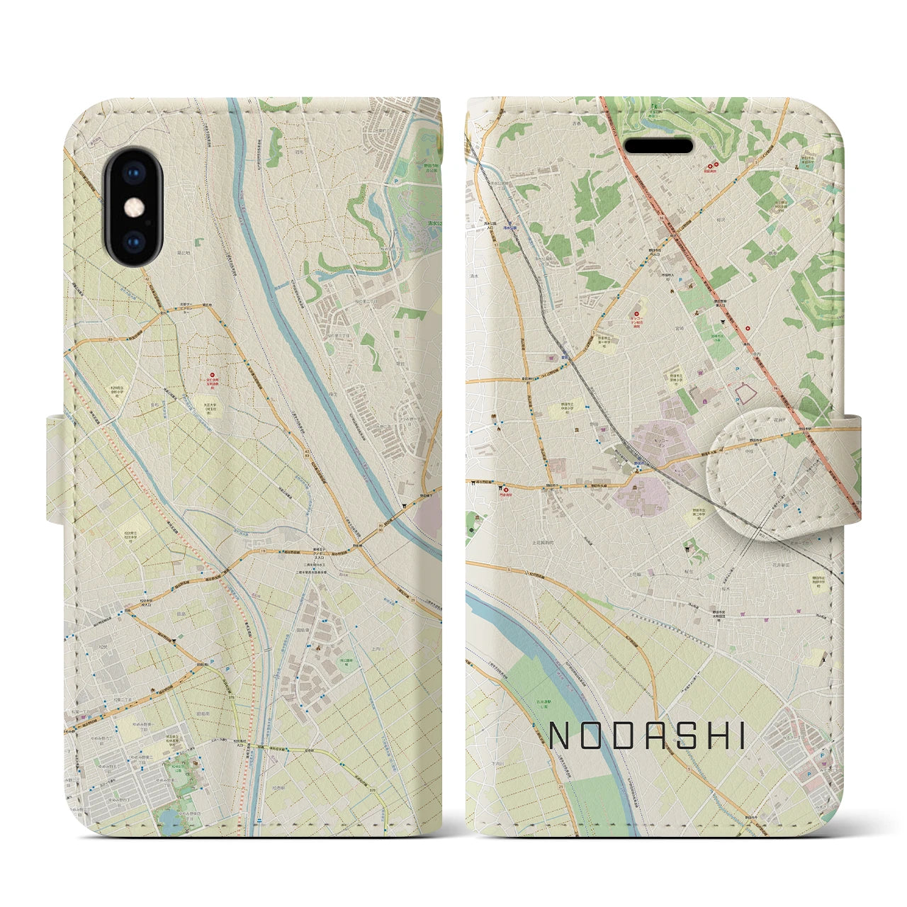 【野田市(千葉県)】地図柄iPhoneケース(手帳タイプ)ナチュラル・iPhone XS / X 用