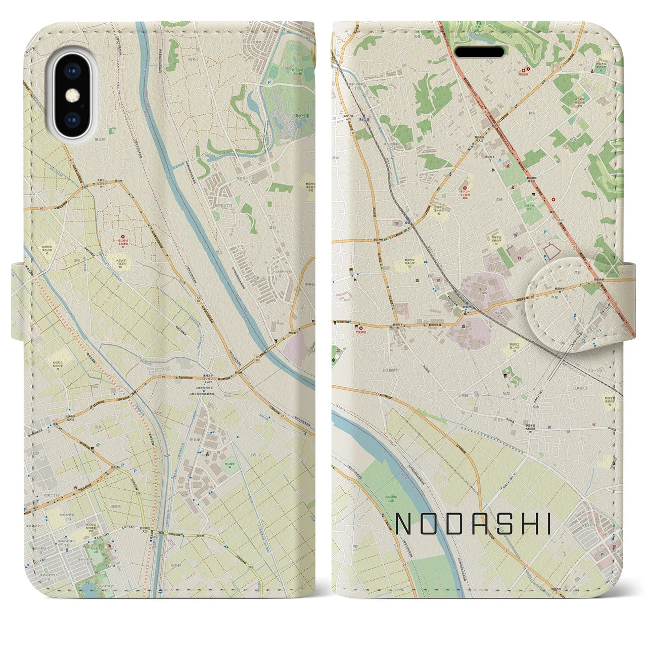 【野田市(千葉県)】地図柄iPhoneケース(手帳タイプ)ナチュラル・iPhone XS Max 用