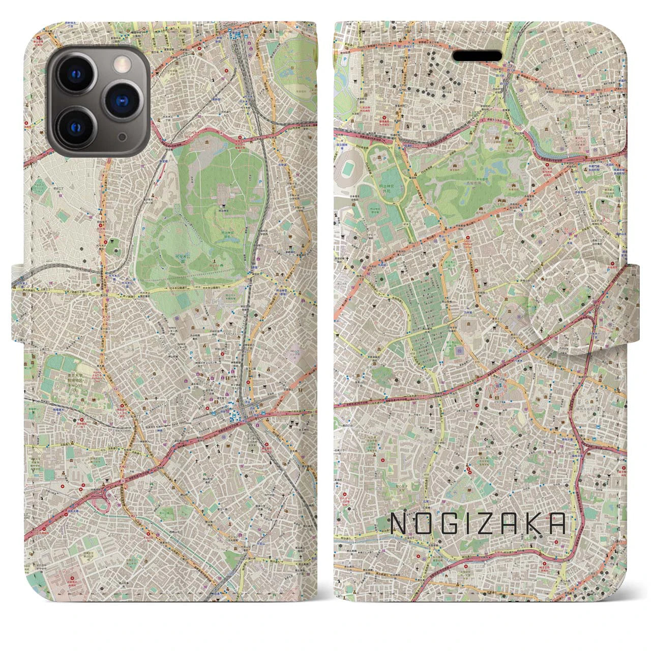 【乃木坂(東京都)】地図柄iPhoneケース(手帳タイプ)ナチュラル・iPhone 11 Pro Max 用