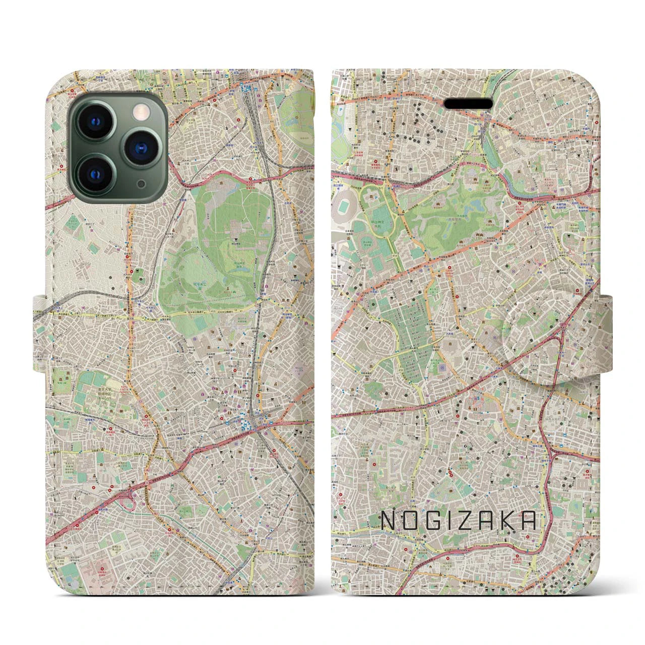 【乃木坂(東京都)】地図柄iPhoneケース(手帳タイプ)ナチュラル・iPhone 11 Pro 用