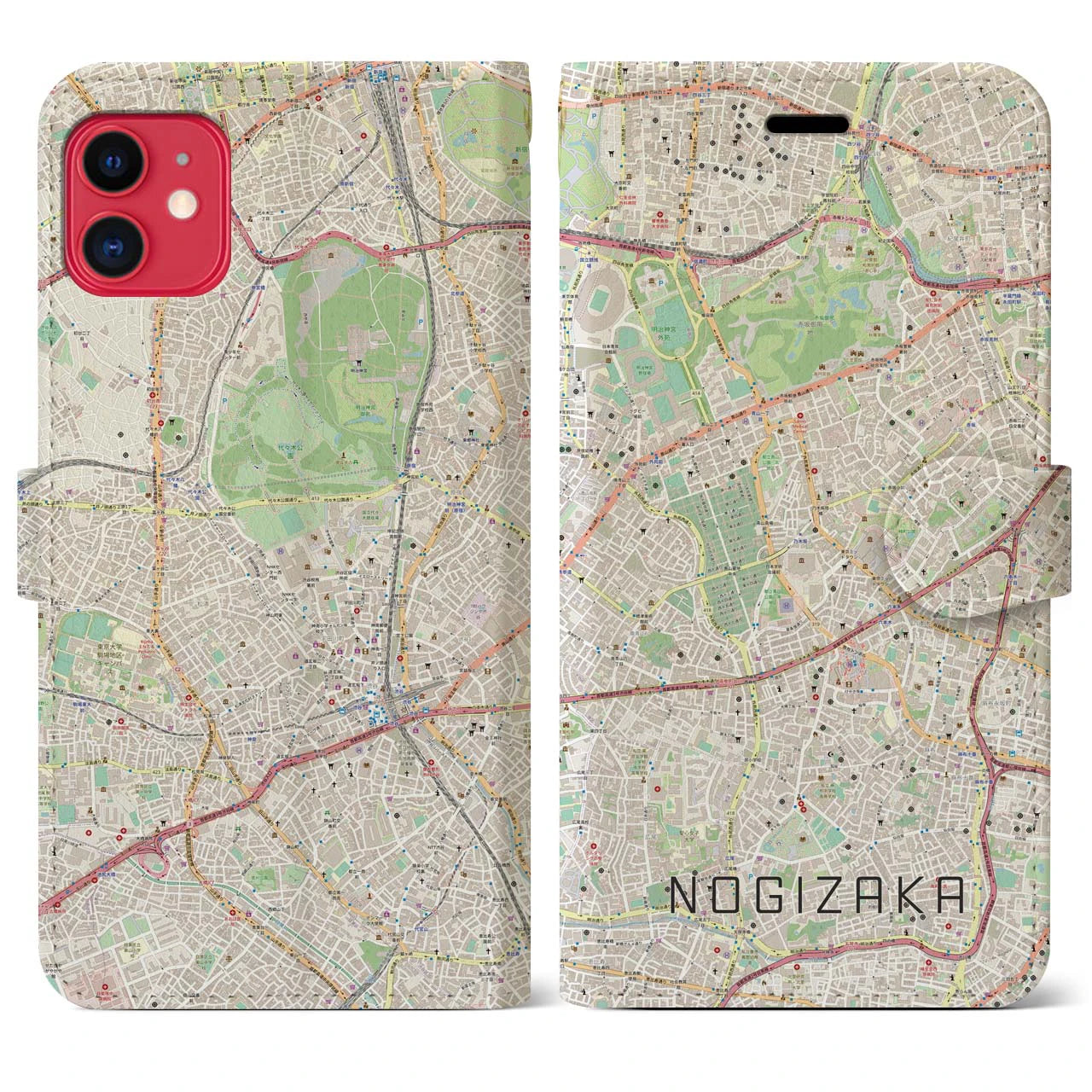 【乃木坂(東京都)】地図柄iPhoneケース(手帳タイプ)ナチュラル・iPhone 11 用