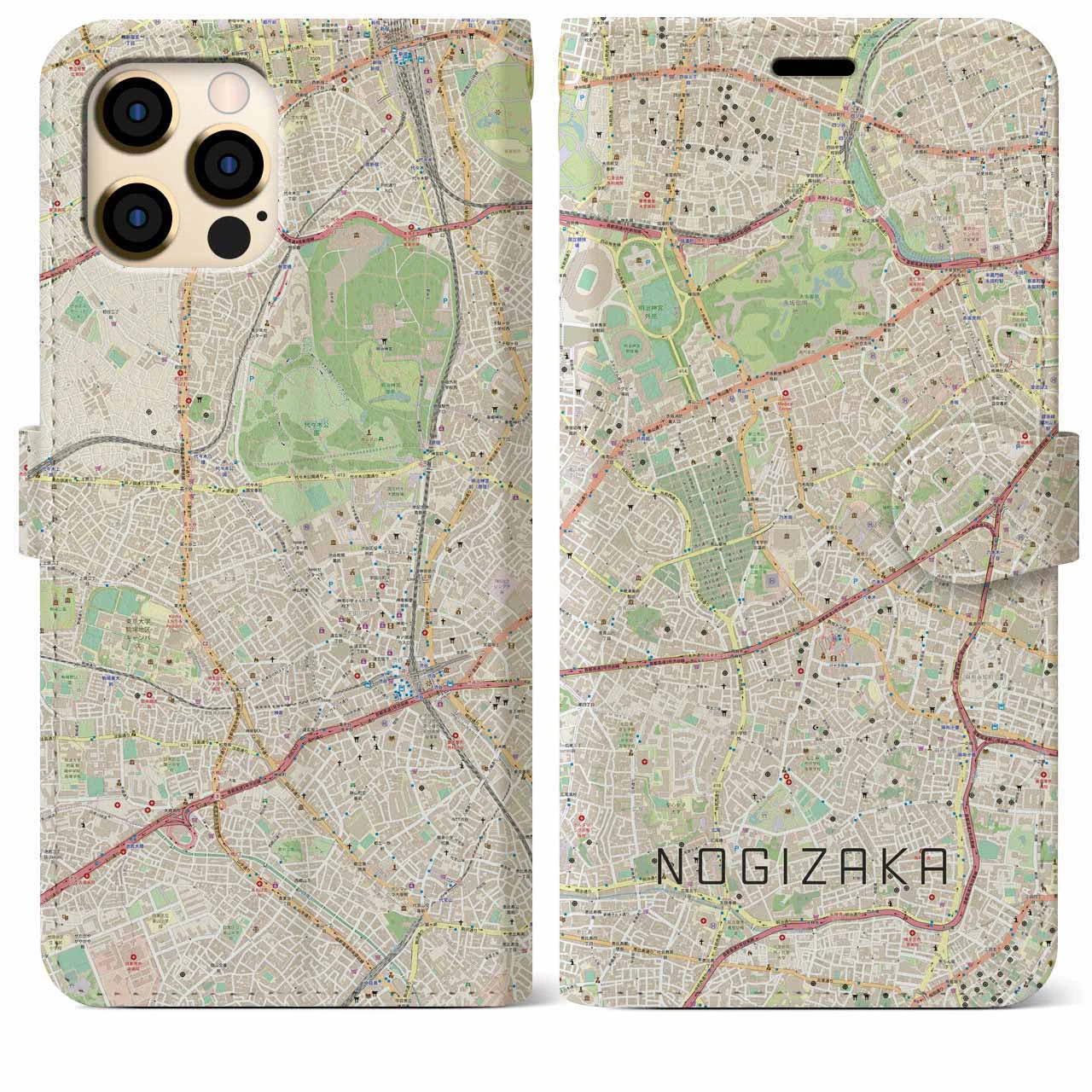 【乃木坂(東京都)】地図柄iPhoneケース(手帳タイプ)ナチュラル・iPhone 12 Pro Max 用