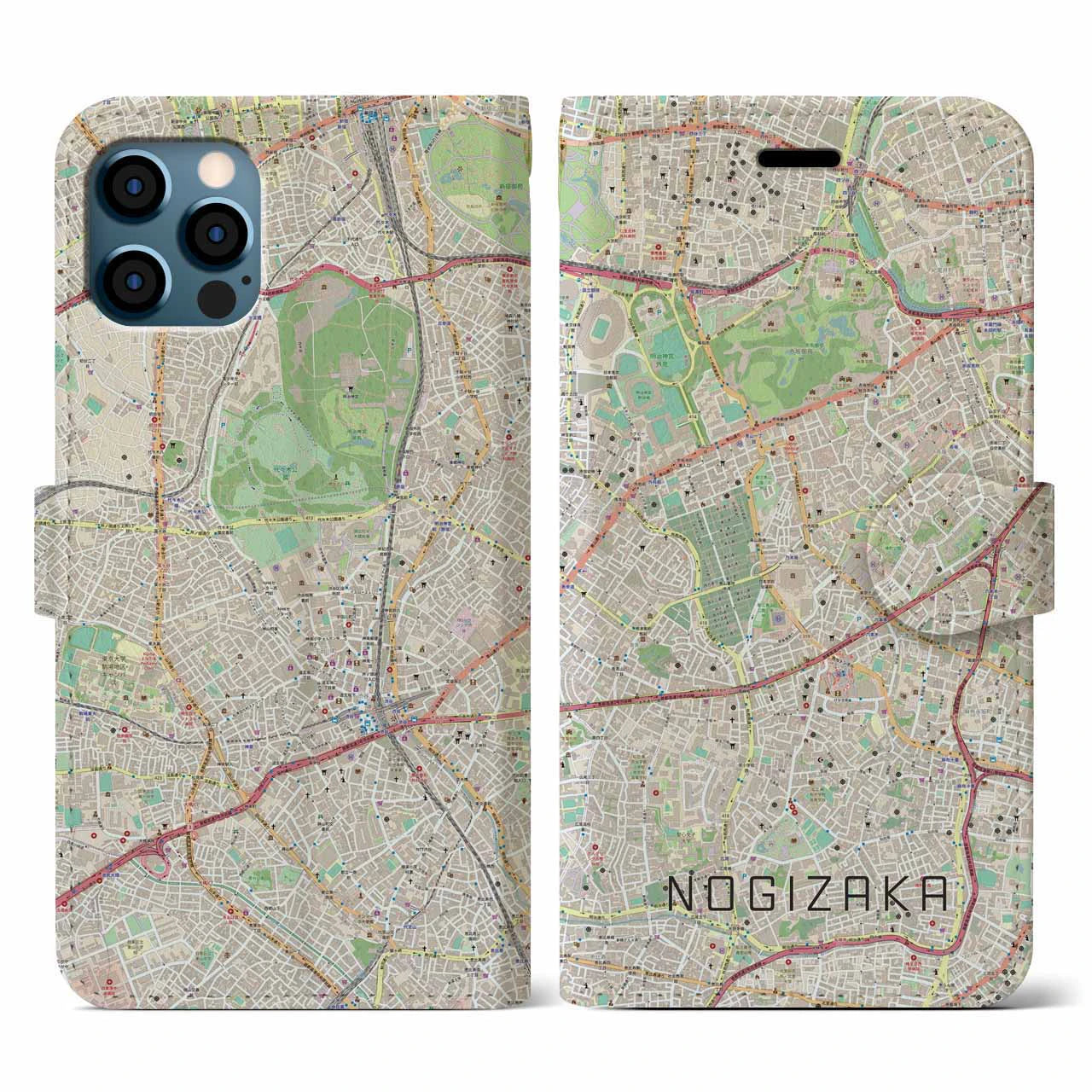 【乃木坂(東京都)】地図柄iPhoneケース(手帳タイプ)ナチュラル・iPhone 12 / 12 Pro 用