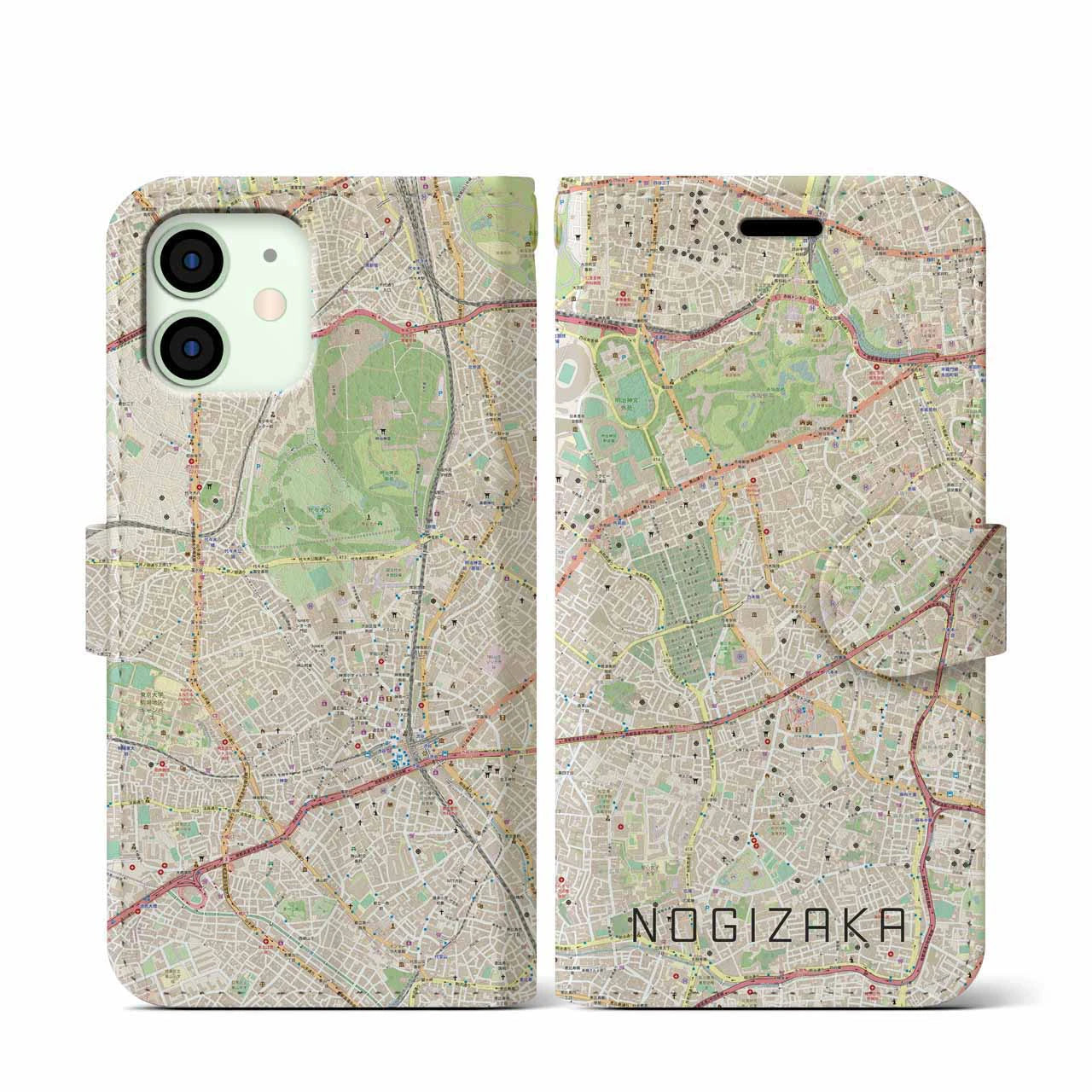 【乃木坂(東京都)】地図柄iPhoneケース(手帳タイプ)ナチュラル・iPhone 12 mini 用