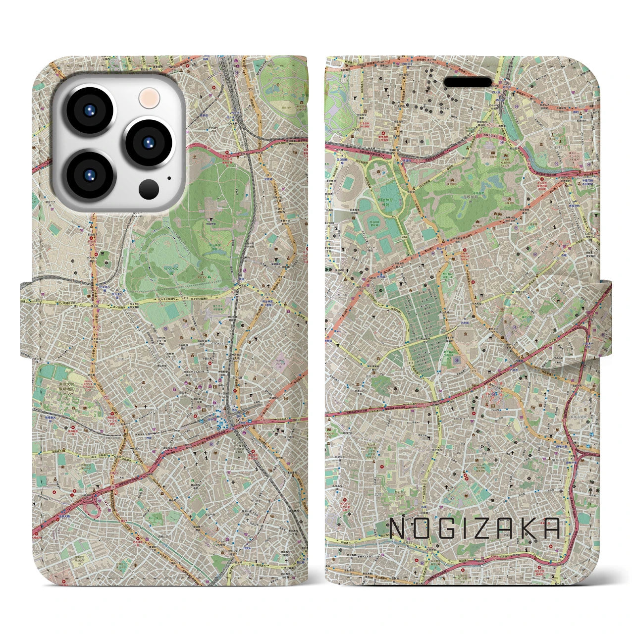 【乃木坂(東京都)】地図柄iPhoneケース(手帳タイプ)ナチュラル・iPhone 13 Pro 用
