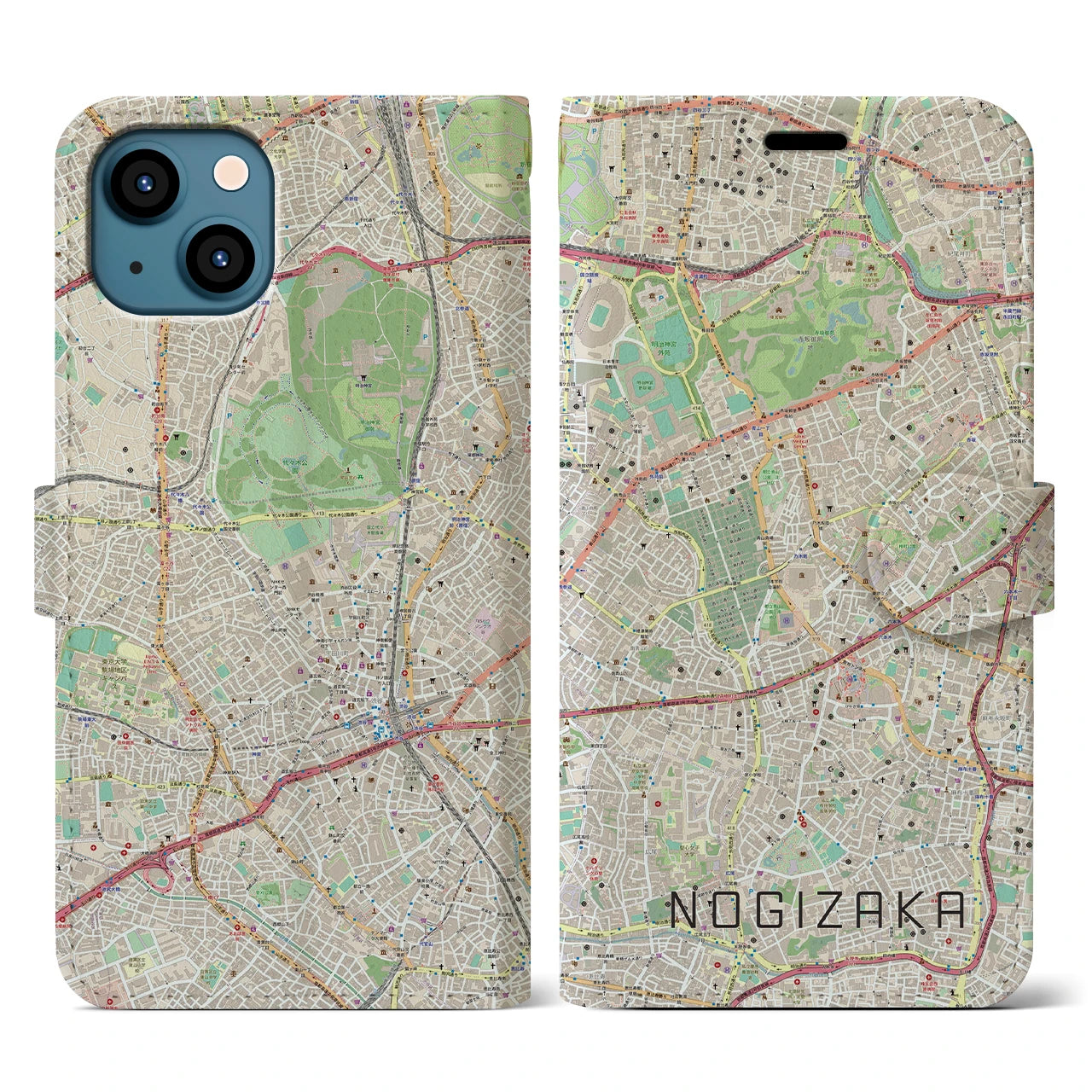 【乃木坂(東京都)】地図柄iPhoneケース(手帳タイプ)ナチュラル・iPhone 13 用