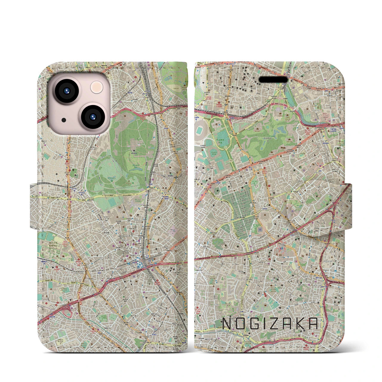 【乃木坂(東京都)】地図柄iPhoneケース(手帳タイプ)ナチュラル・iPhone 13 mini 用