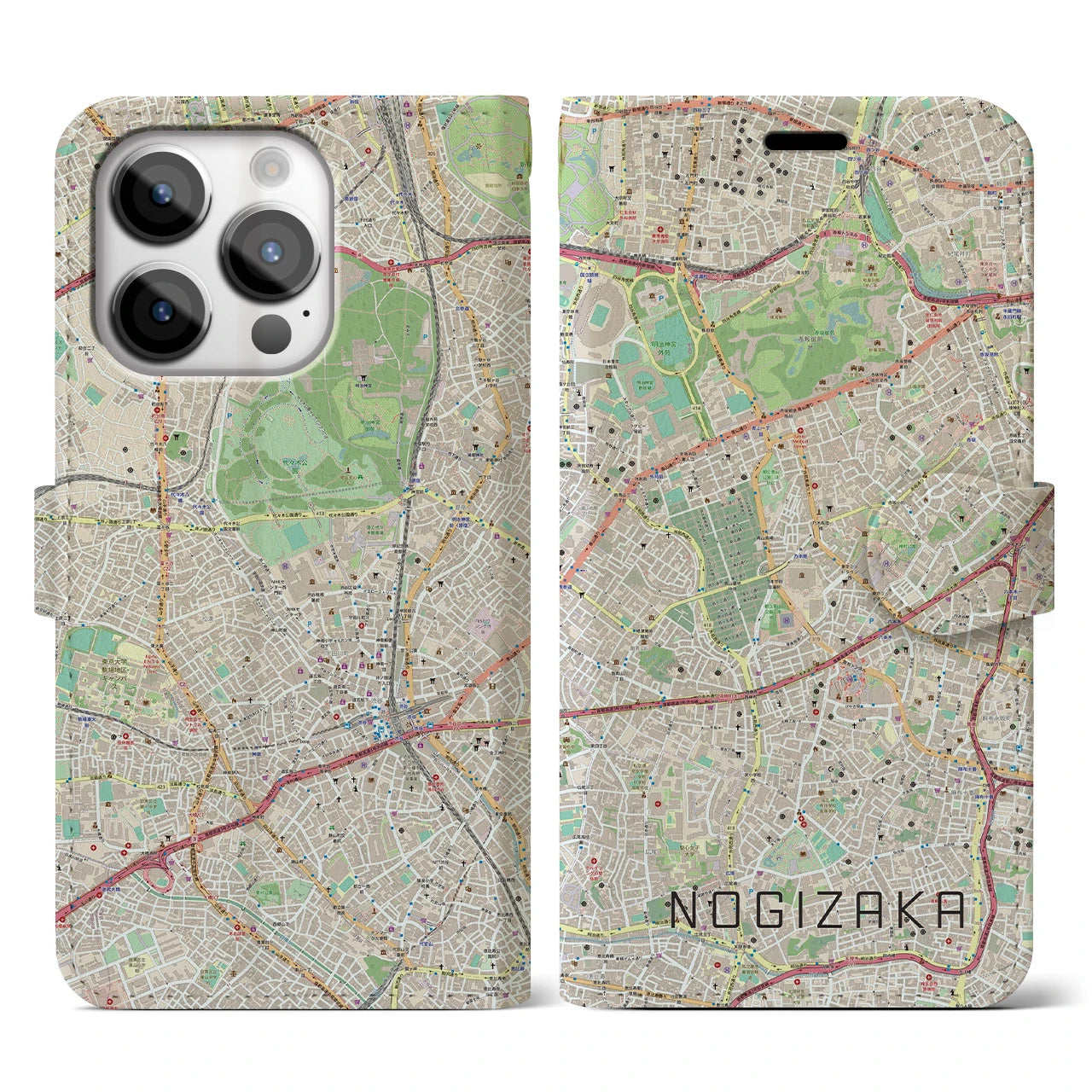 【乃木坂(東京都)】地図柄iPhoneケース(手帳タイプ)ナチュラル・iPhone 14 Pro 用