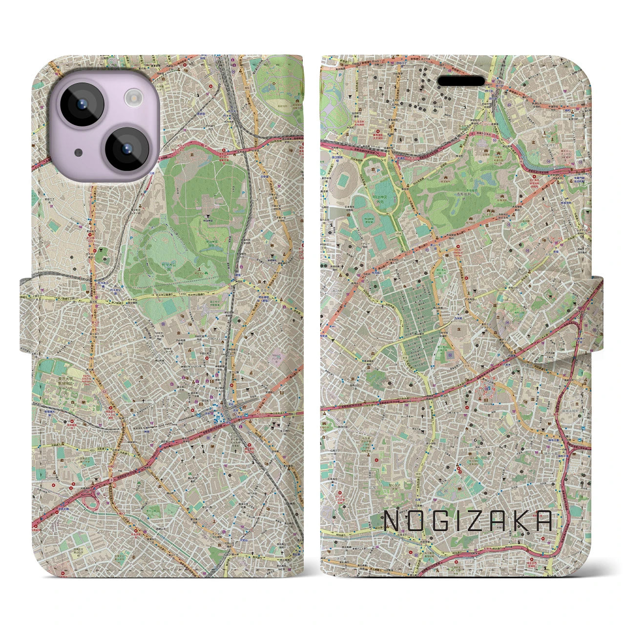 【乃木坂(東京都)】地図柄iPhoneケース(手帳タイプ)ナチュラル・iPhone 14 用