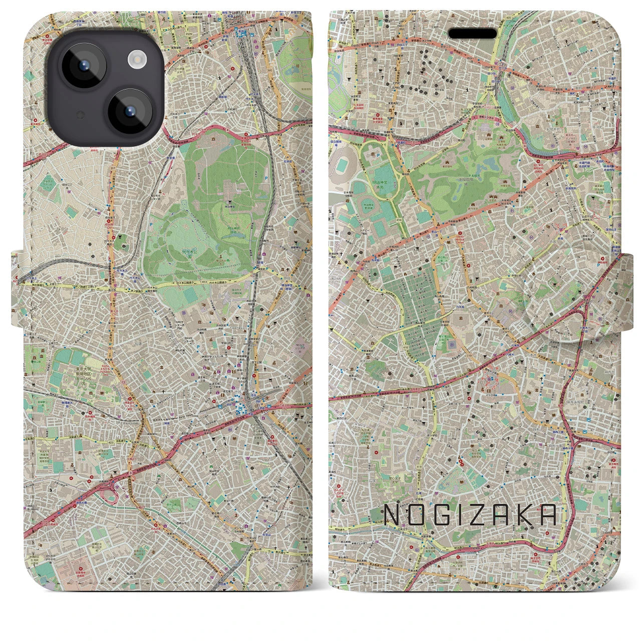 【乃木坂(東京都)】地図柄iPhoneケース(手帳タイプ)ナチュラル・iPhone 14 Plus 用