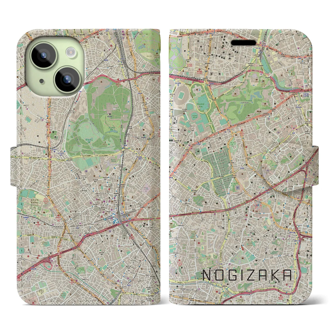 【乃木坂(東京都)】地図柄iPhoneケース(手帳タイプ)ナチュラル・iPhone 15 用