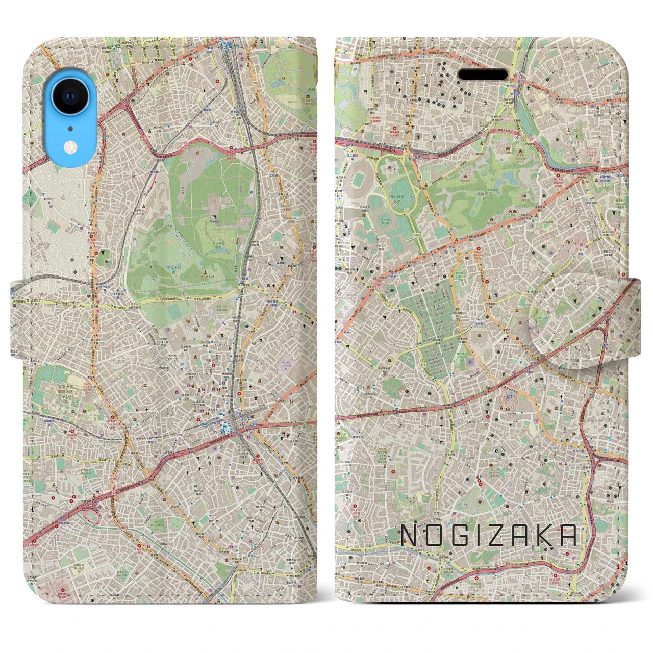 【乃木坂(東京都)】地図柄iPhoneケース(手帳タイプ)ナチュラル・iPhone XR 用