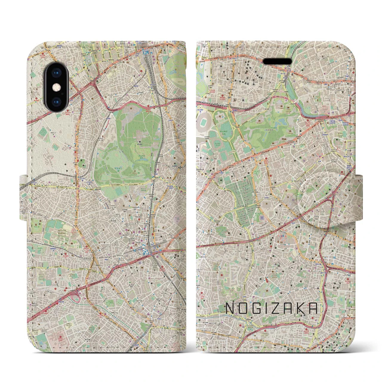 【乃木坂(東京都)】地図柄iPhoneケース(手帳タイプ)ナチュラル・iPhone XS / X 用