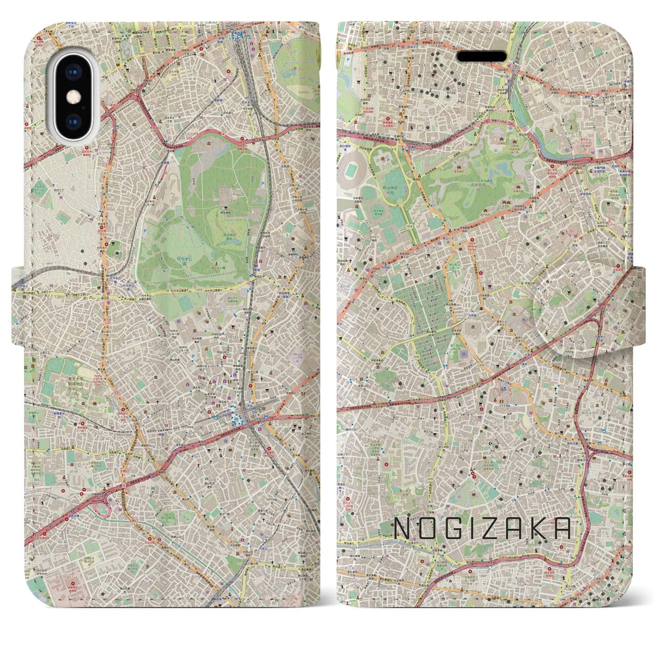 【乃木坂(東京都)】地図柄iPhoneケース(手帳タイプ)ナチュラル・iPhone XS Max 用