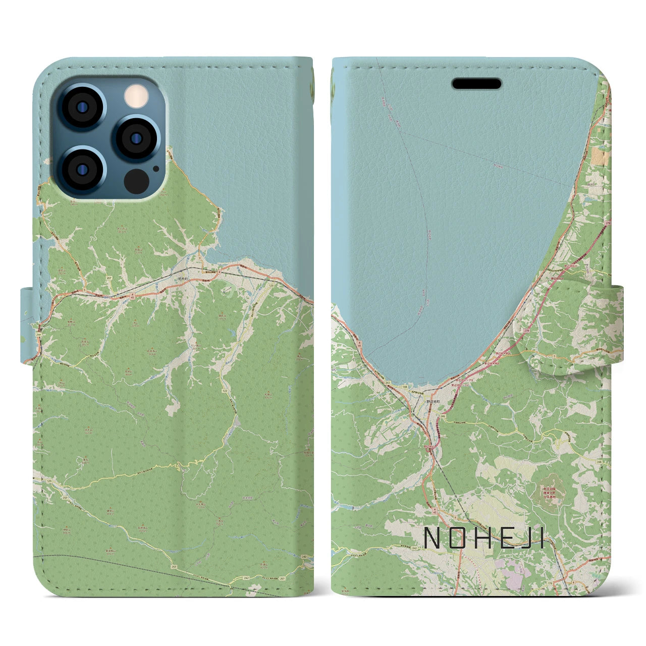 【野辺地(青森県)】地図柄iPhoneケース(手帳タイプ)ナチュラル・iPhone 12 / 12 Pro 用