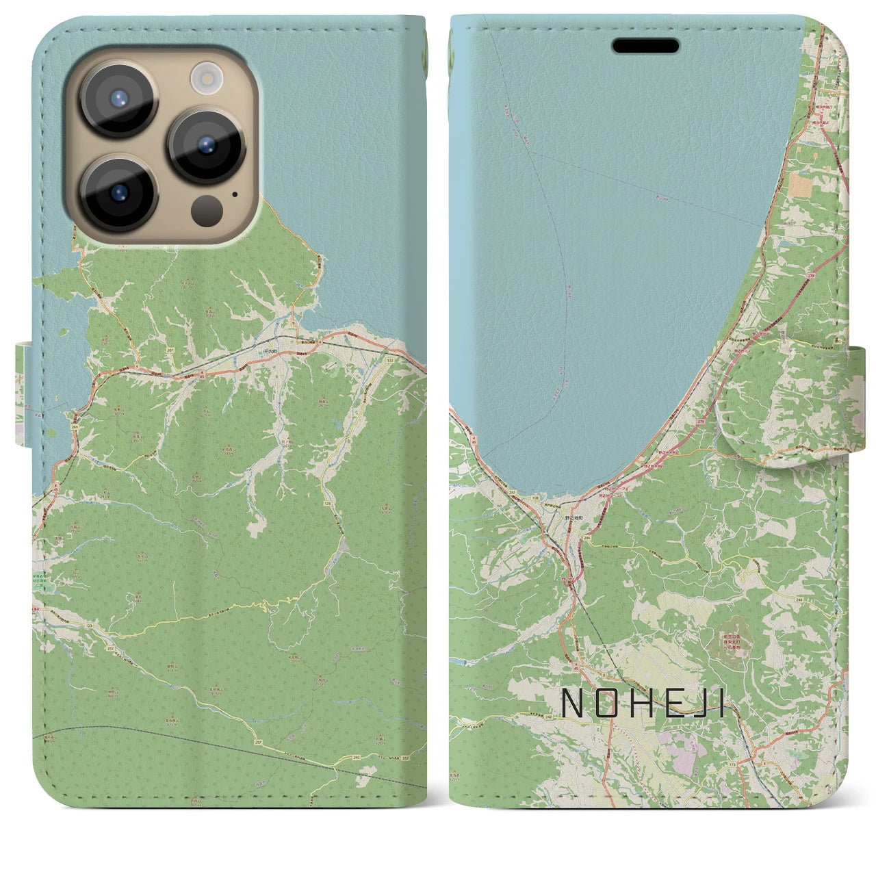 【野辺地(青森県)】地図柄iPhoneケース(手帳タイプ)ナチュラル・iPhone 14 Pro Max 用