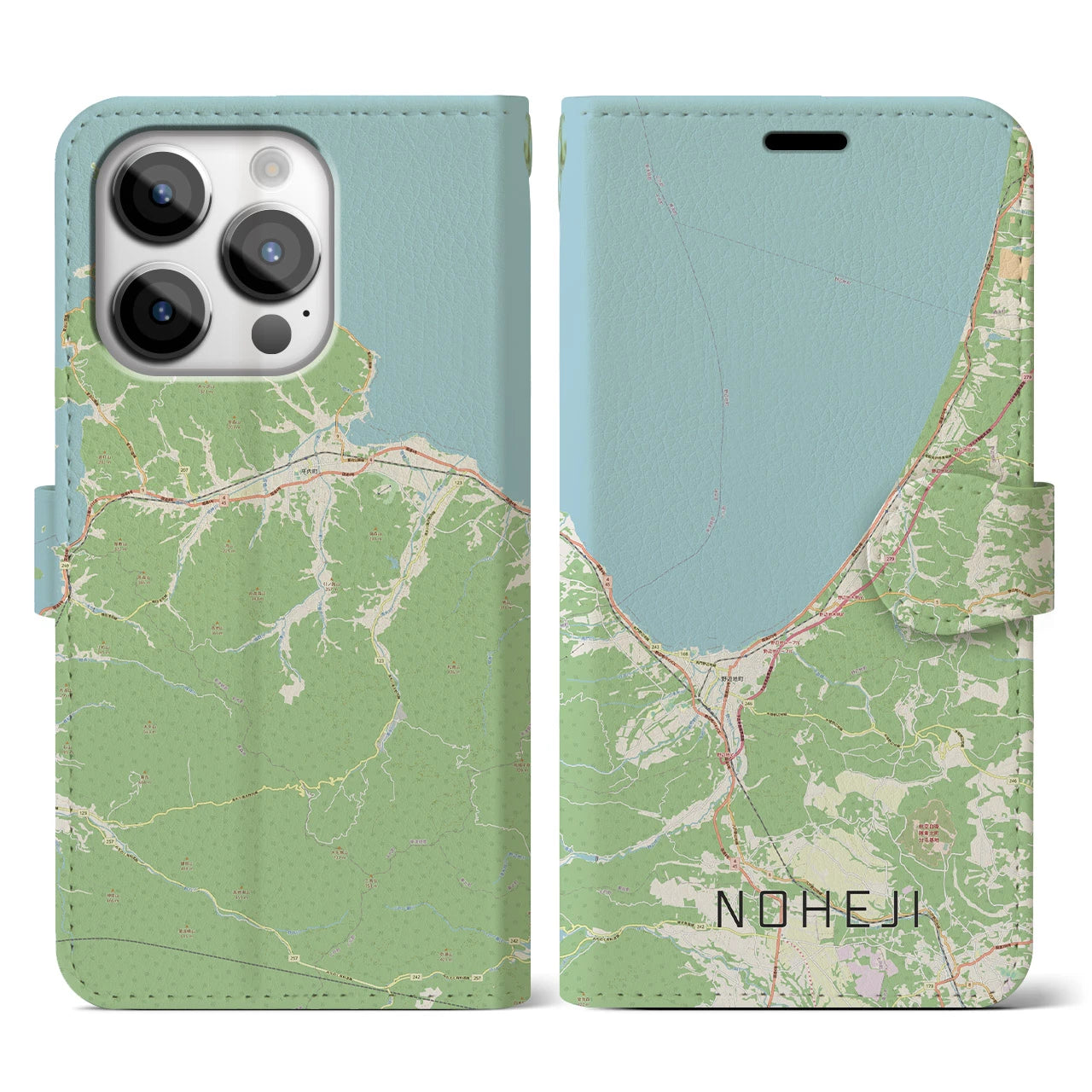 【野辺地(青森県)】地図柄iPhoneケース(手帳タイプ)ナチュラル・iPhone 14 Pro 用