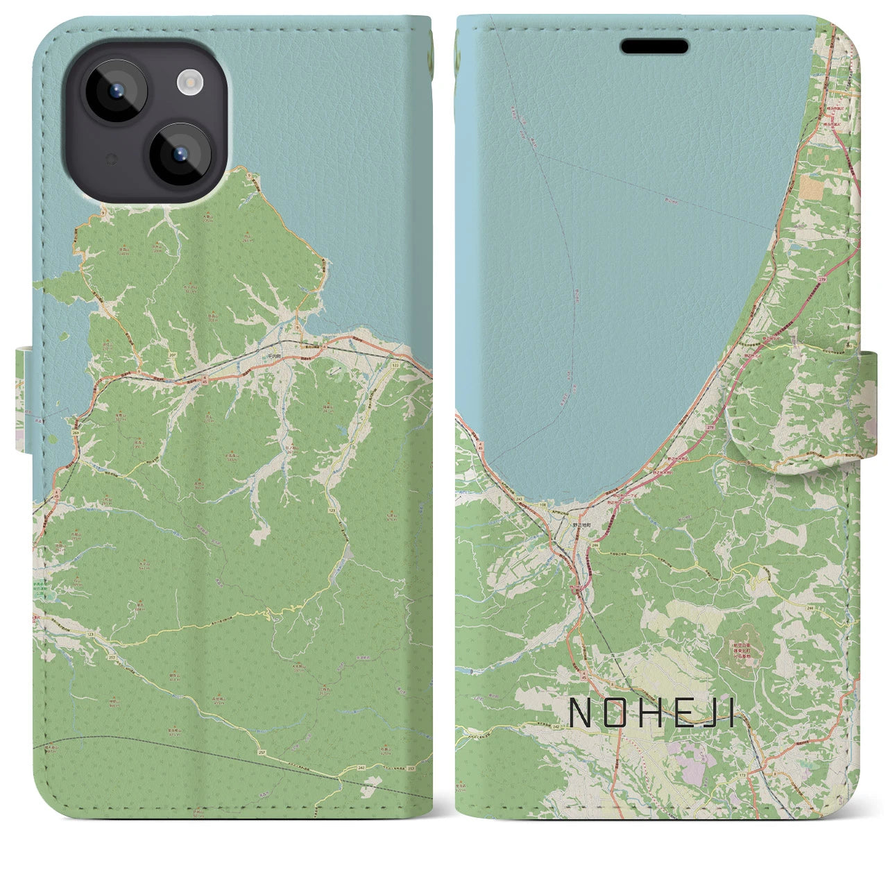 【野辺地(青森県)】地図柄iPhoneケース(手帳タイプ)ナチュラル・iPhone 14 Plus 用
