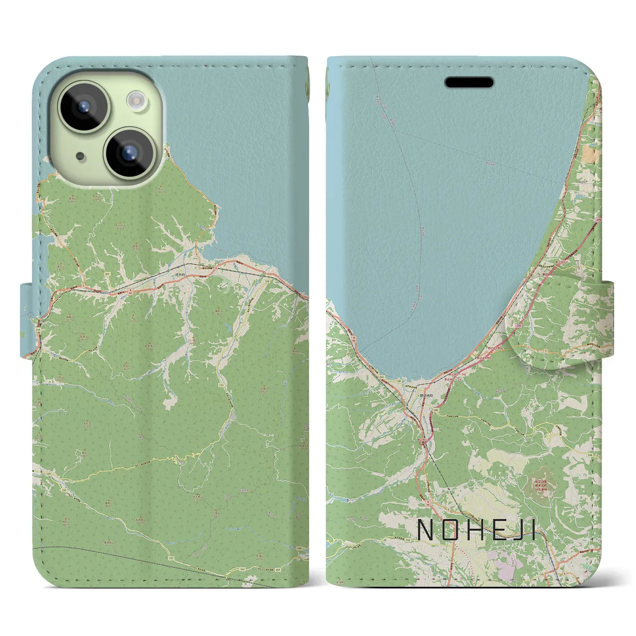【野辺地(青森県)】地図柄iPhoneケース(手帳タイプ)ナチュラル・iPhone 15 用