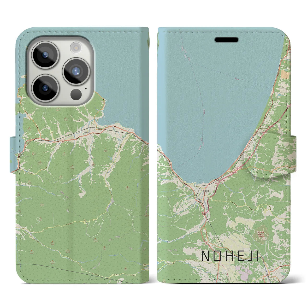 【野辺地(青森県)】地図柄iPhoneケース(手帳タイプ)ナチュラル・iPhone 15 Pro 用