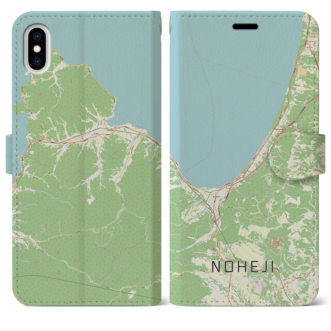 【野辺地(青森県)】地図柄iPhoneケース(手帳タイプ)ナチュラル・iPhone XS Max 用